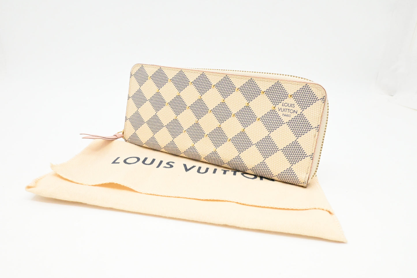 Louis Vuitton Clemence Wallet in Studded Damier Azur Canvas
