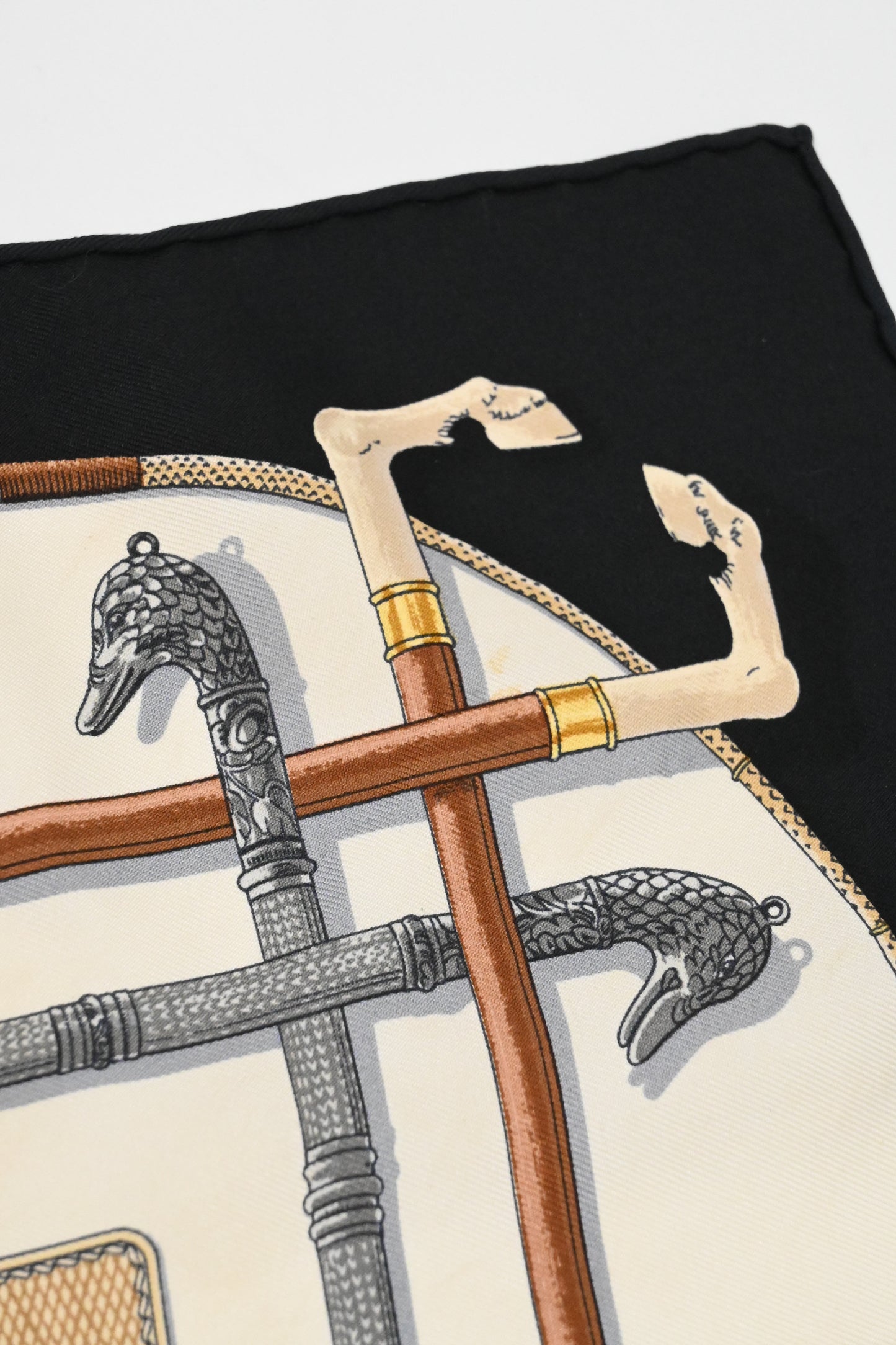 Hermes 'Cannes et Pommeaux' Gavroche in Black and Cream Silk