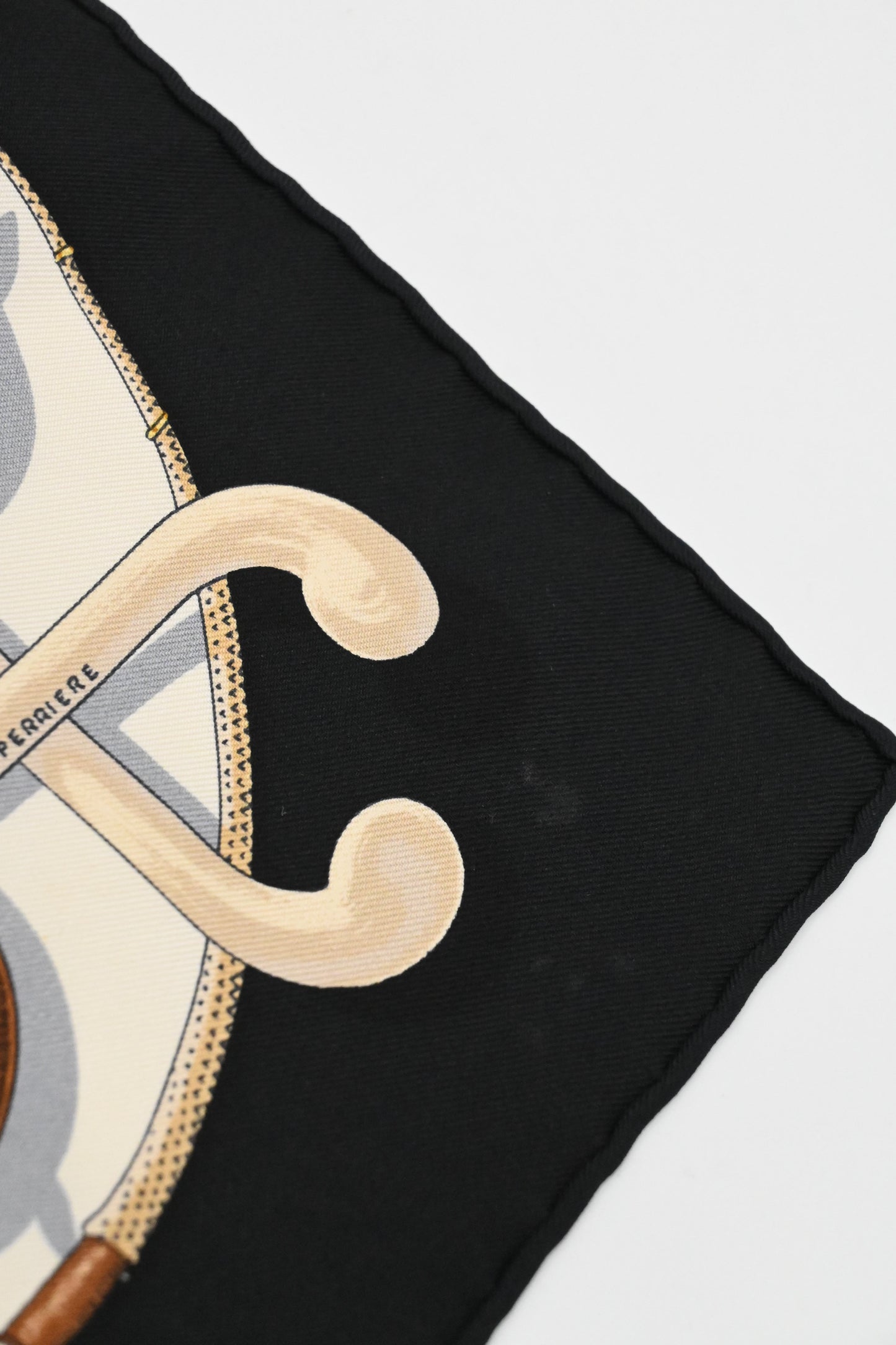 Hermes 'Cannes et Pommeaux' Gavroche in Black and Cream Silk