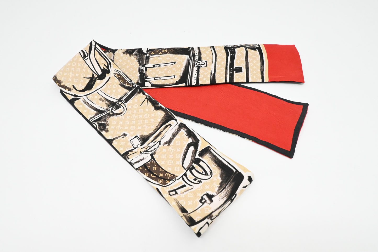 Louis Vuitton 'Trunks' Bandeau in Black, Beige, & Red Silk