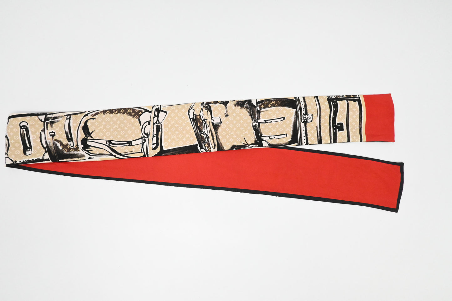 Louis Vuitton 'Trunks' Bandeau in Black, Beige, & Red Silk