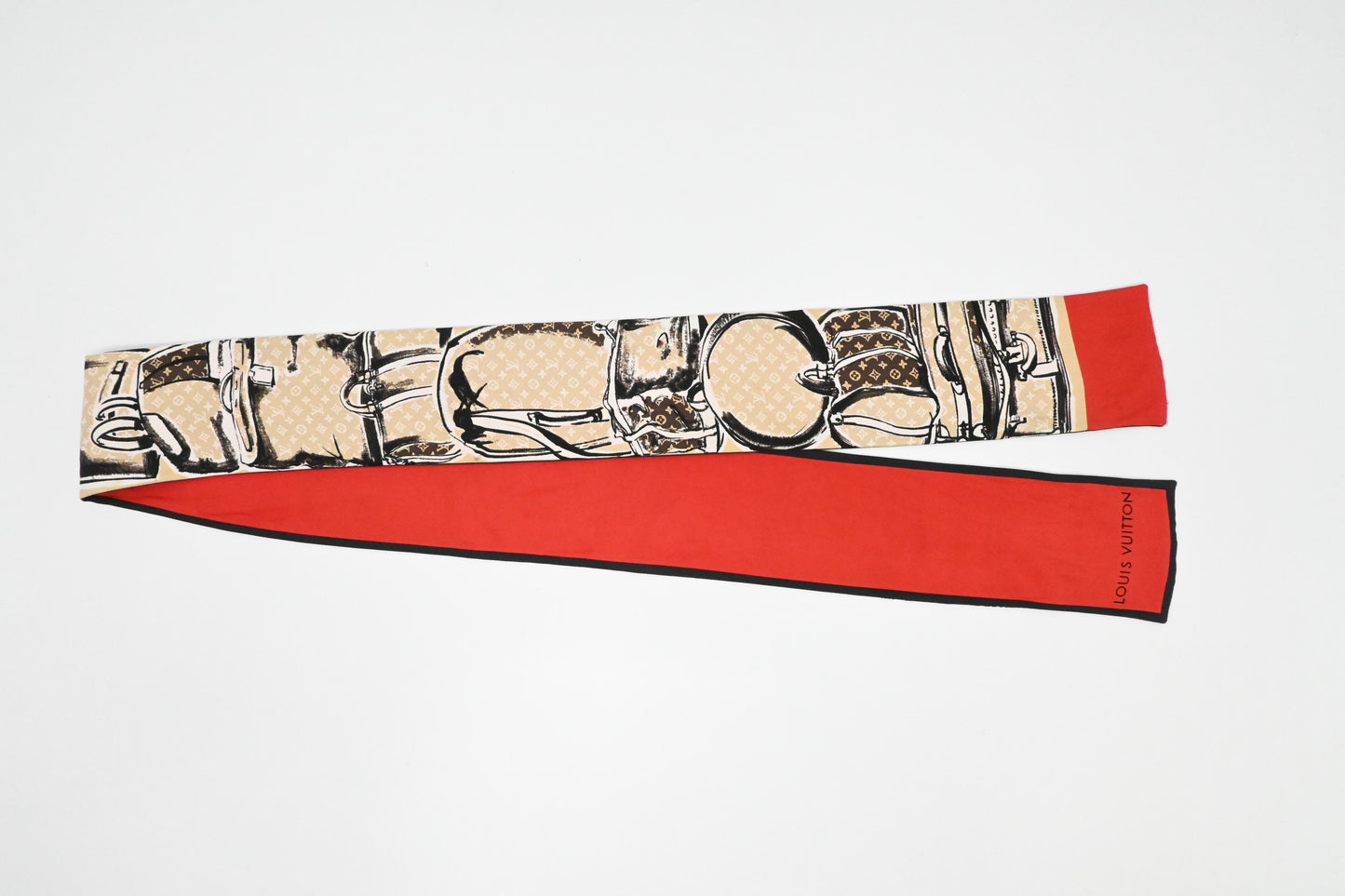 Louis Vuitton 'Trunks' Bandeau in Black, Beige, & Red Silk