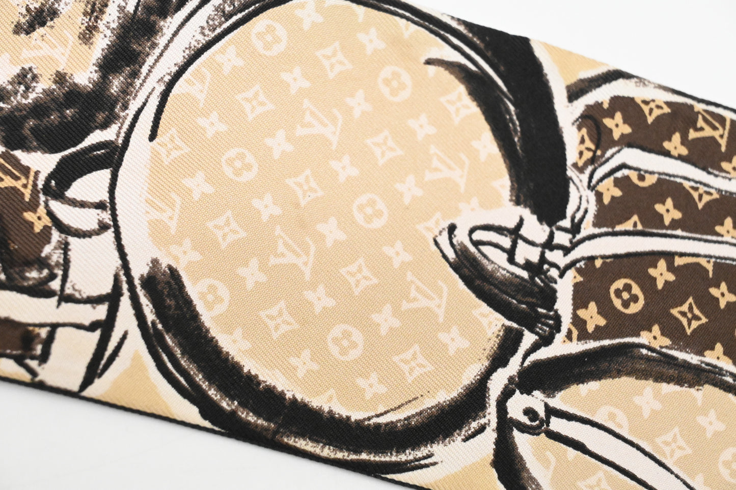 Louis Vuitton 'Trunks' Bandeau in Black, Beige, & Red Silk