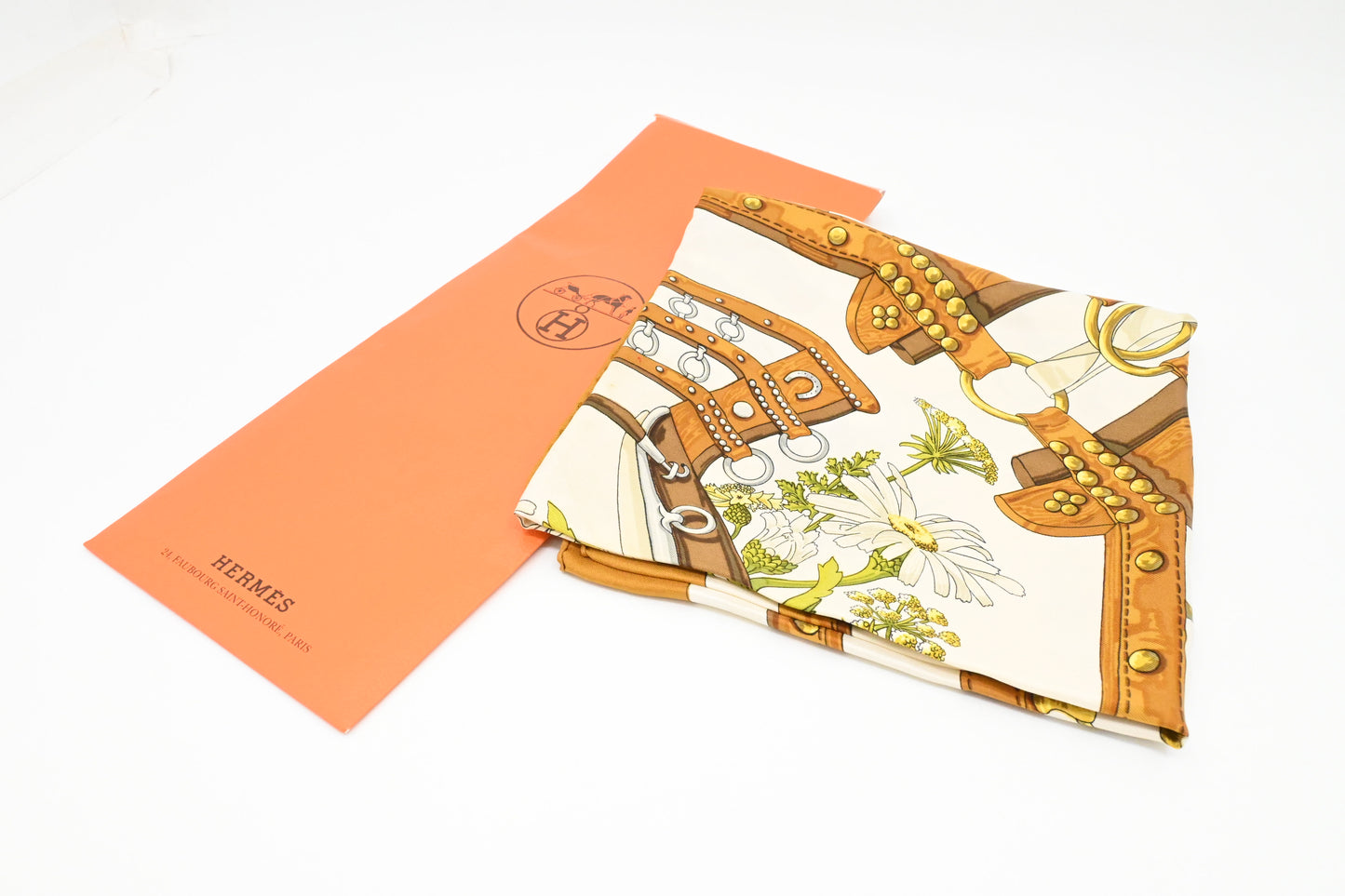 Hermes Carre 90 "Aux Champs" in Brown Silk