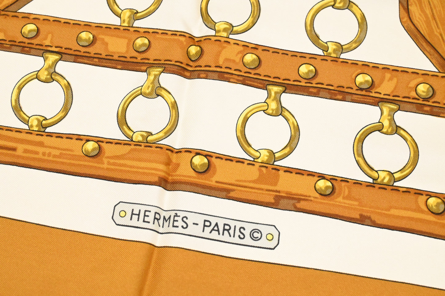 Hermes Carre 90 "Aux Champs" in Brown Silk