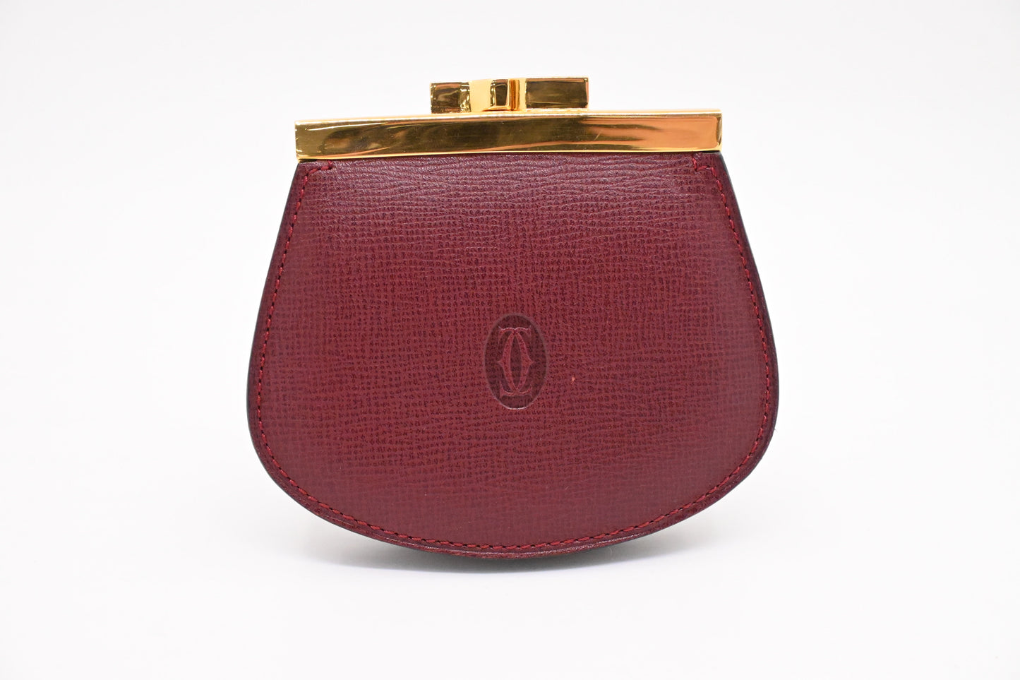 Cartier Kisslock Coin Case in Burgundy Leather