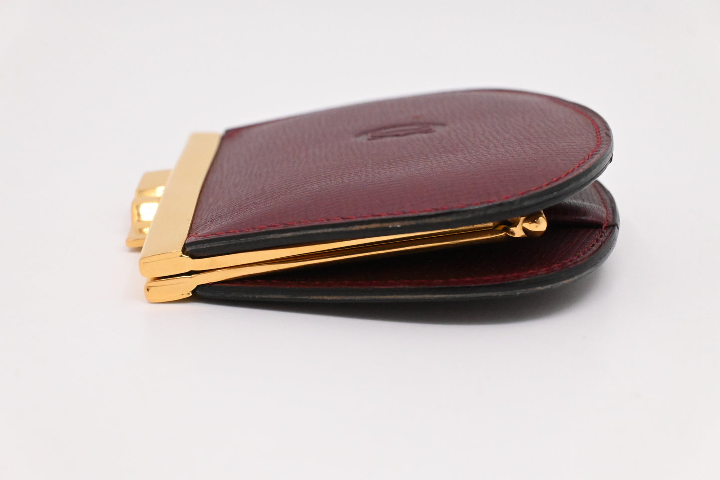 Cartier Kisslock Coin Case in Burgundy Leather
