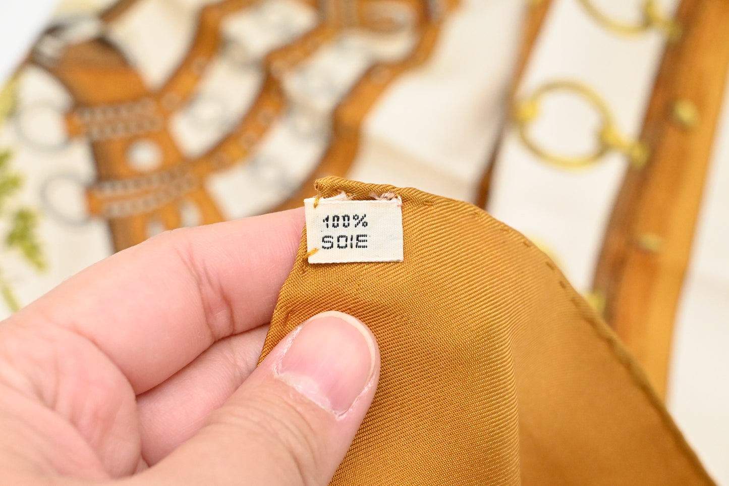 Hermes Carre 90 "Aux Champs" in Brown Silk