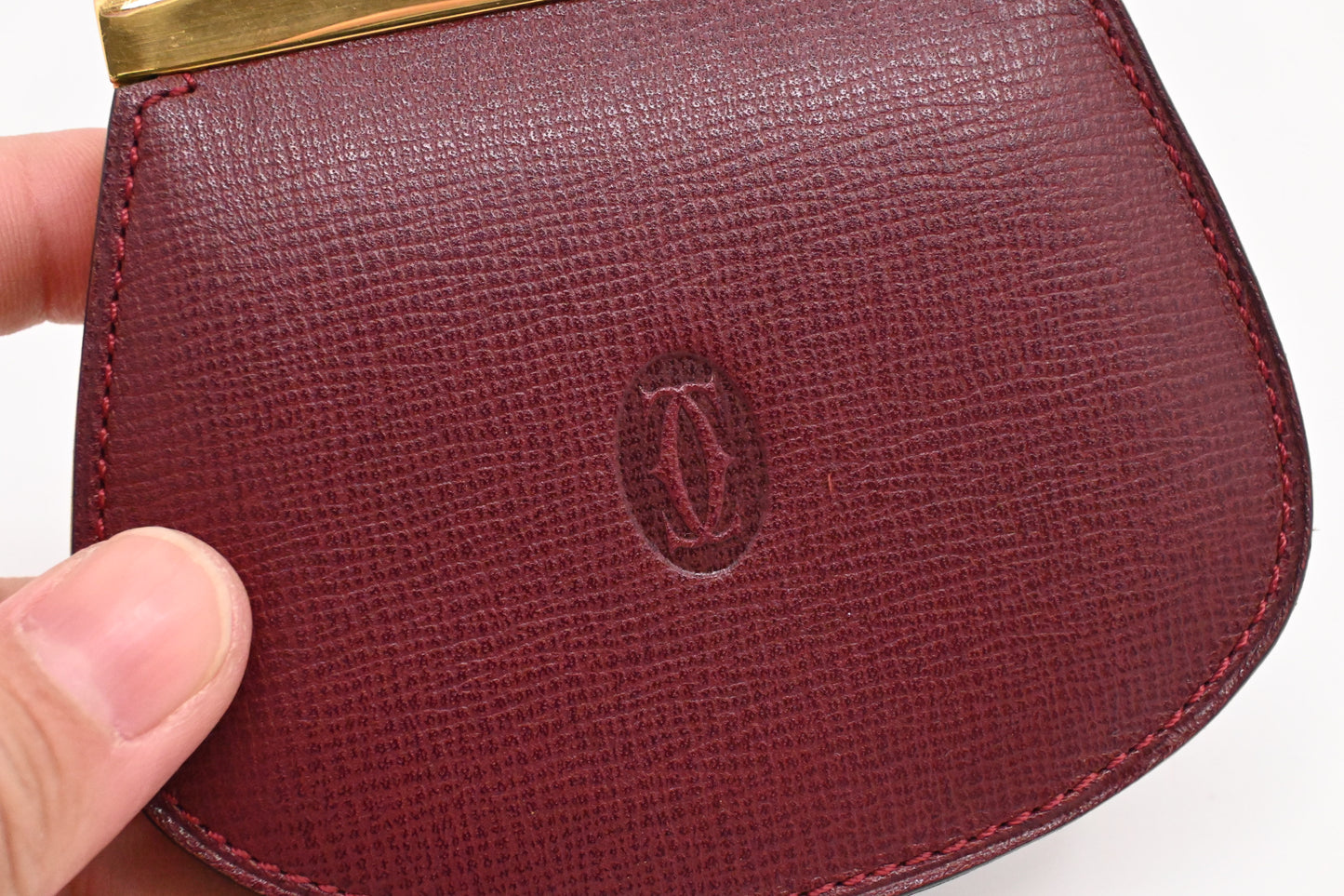 Cartier Kisslock Coin Case in Burgundy Leather