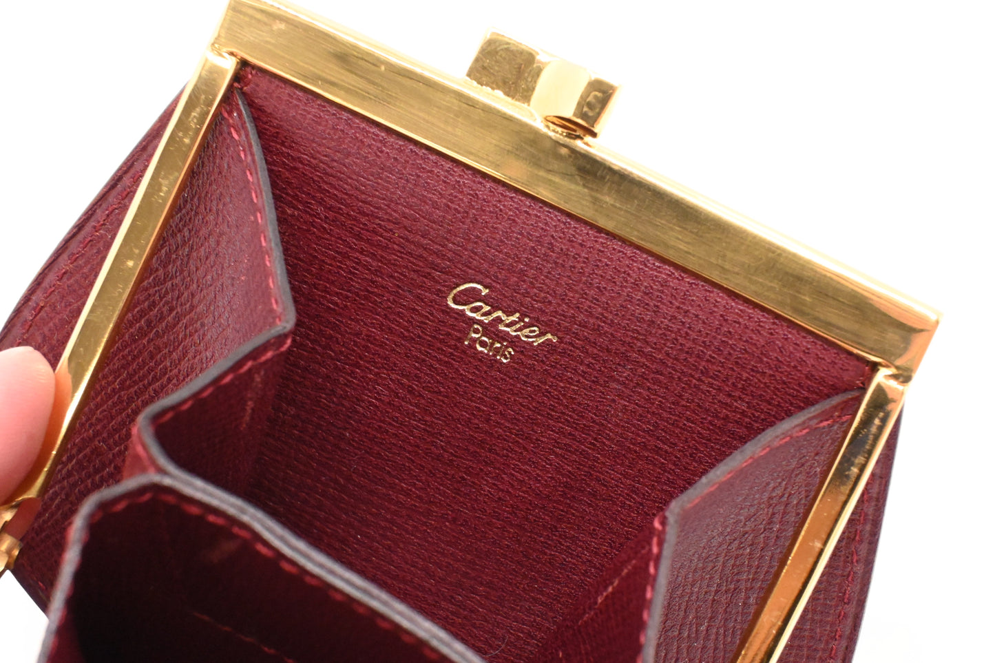 Cartier Kisslock Coin Case in Burgundy Leather
