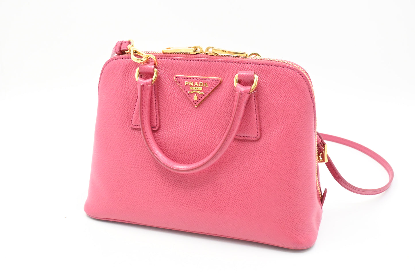 Prada Two Way Bag in Pink Saffiano Leather
