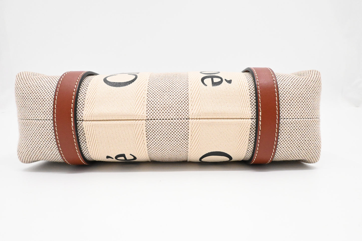 Chloe Woody Small Tote in Beige Canvas