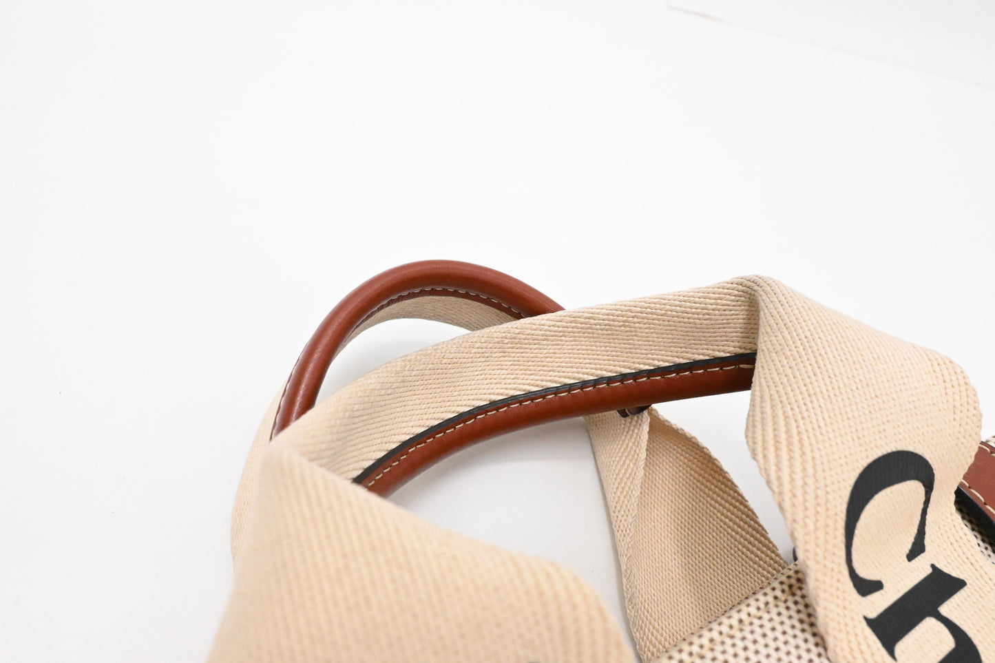 Chloe Woody Small Tote in Beige Canvas