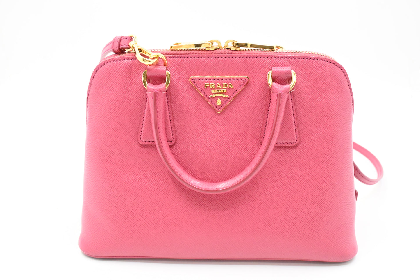 Prada Two Way Bag in Pink Saffiano Leather