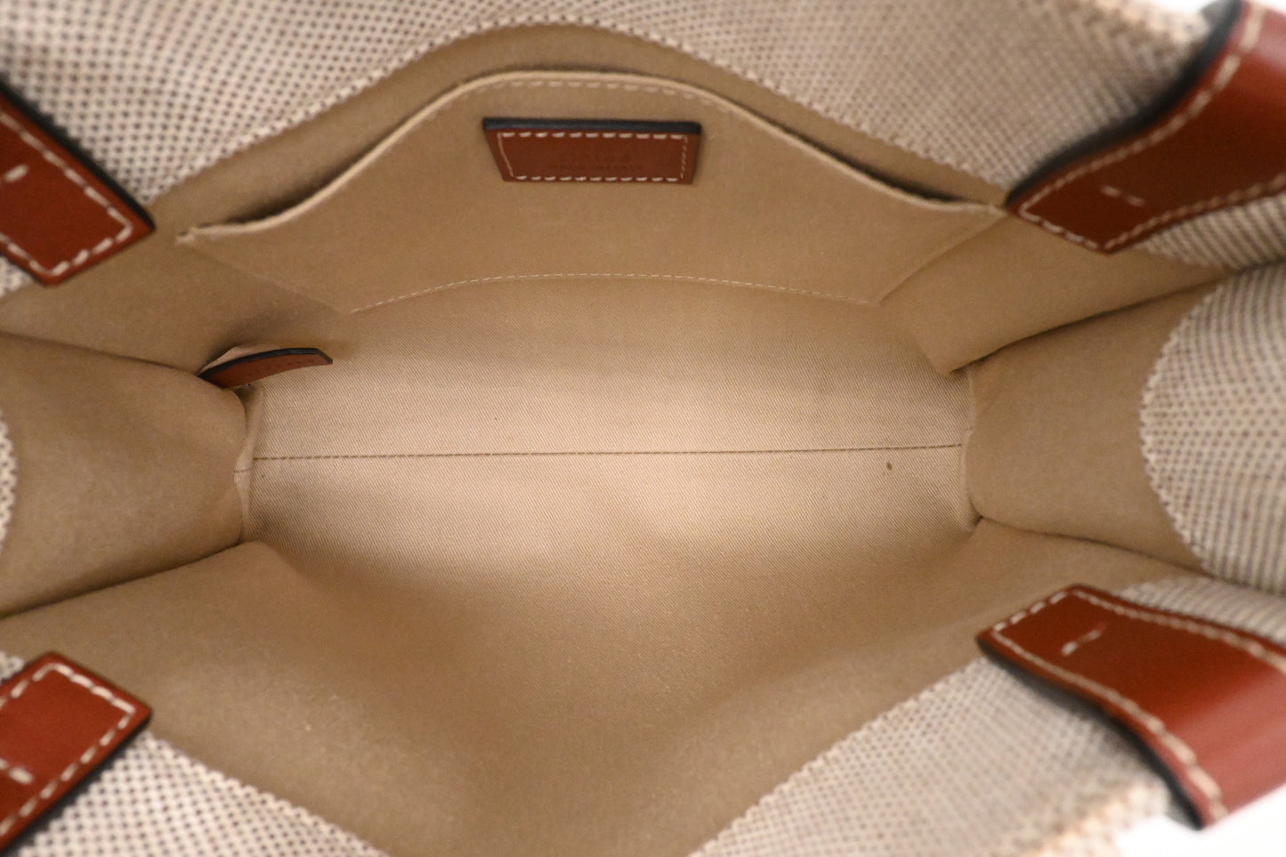 Chloe Woody Small Tote in Beige Canvas