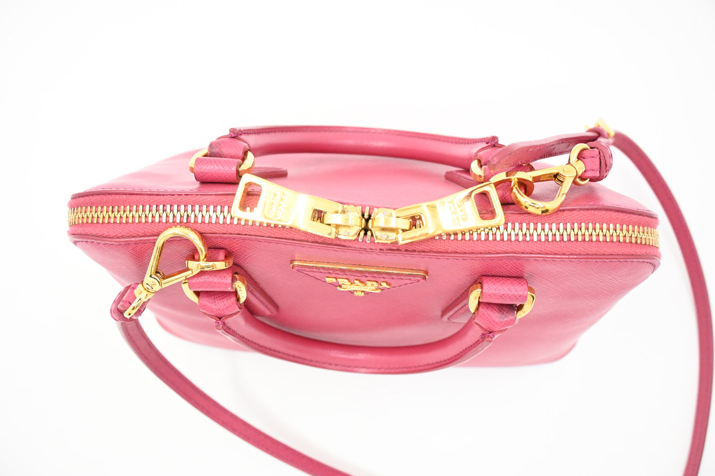 Prada Two Way Bag in Pink Saffiano Leather
