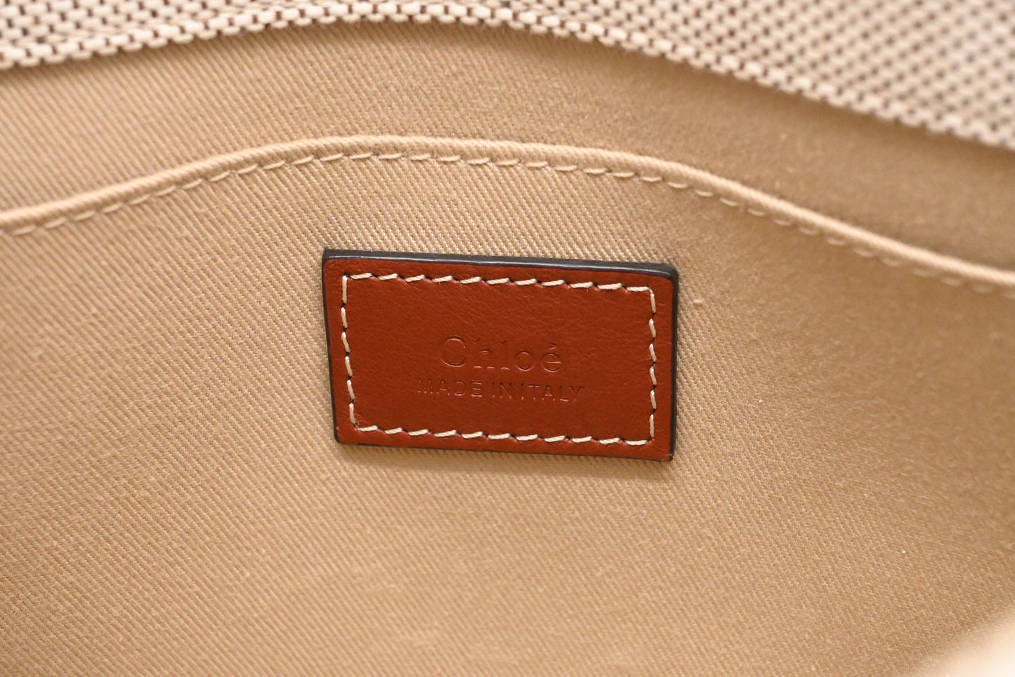 Chloe Woody Small Tote in Beige Canvas