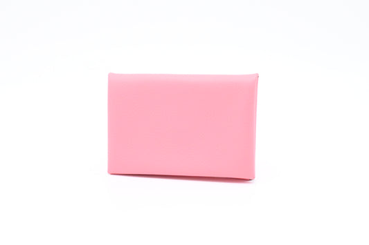 Hermes Calvi Card Holder in Rose Azalée Leather