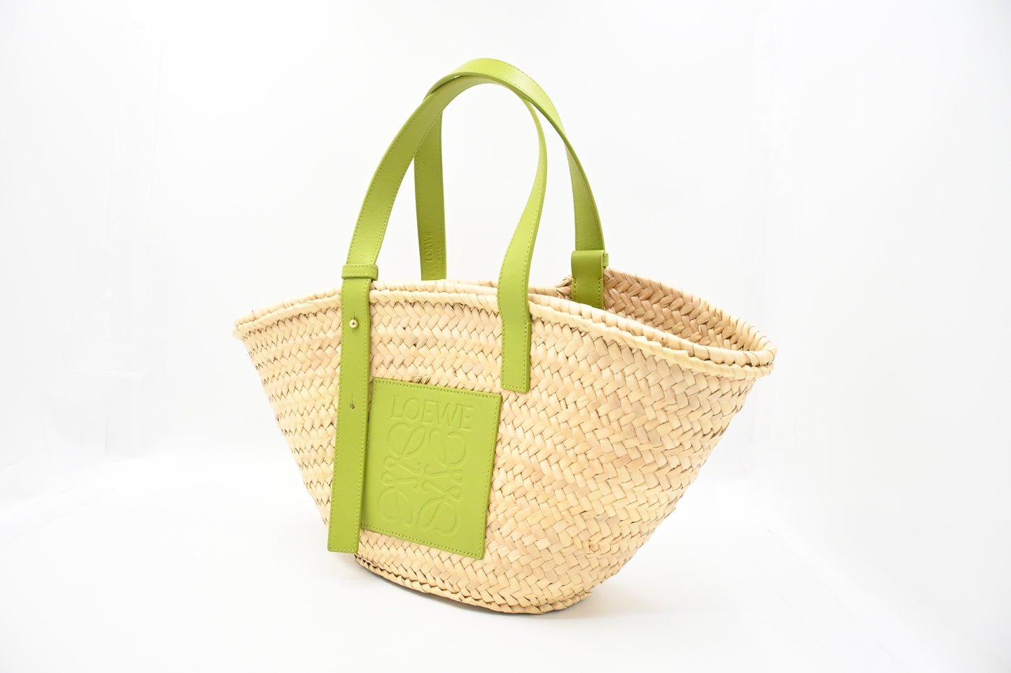 Loewe Basket Bag in Raffia and Green Calfskin