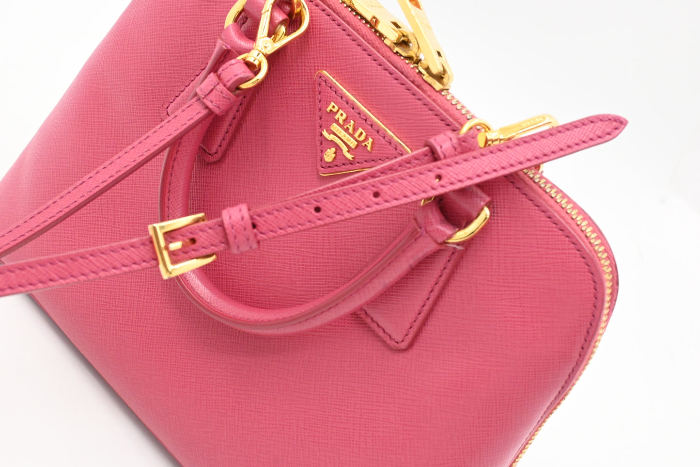 Prada Two Way Bag in Pink Saffiano Leather
