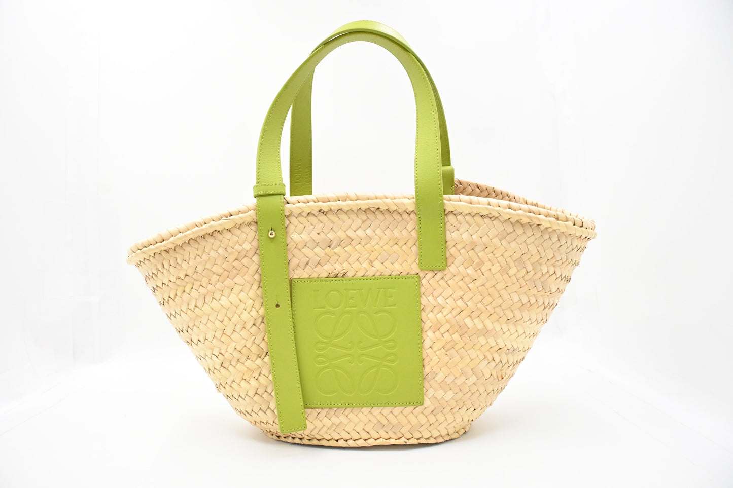 Loewe Basket Bag in Raffia and Green Calfskin