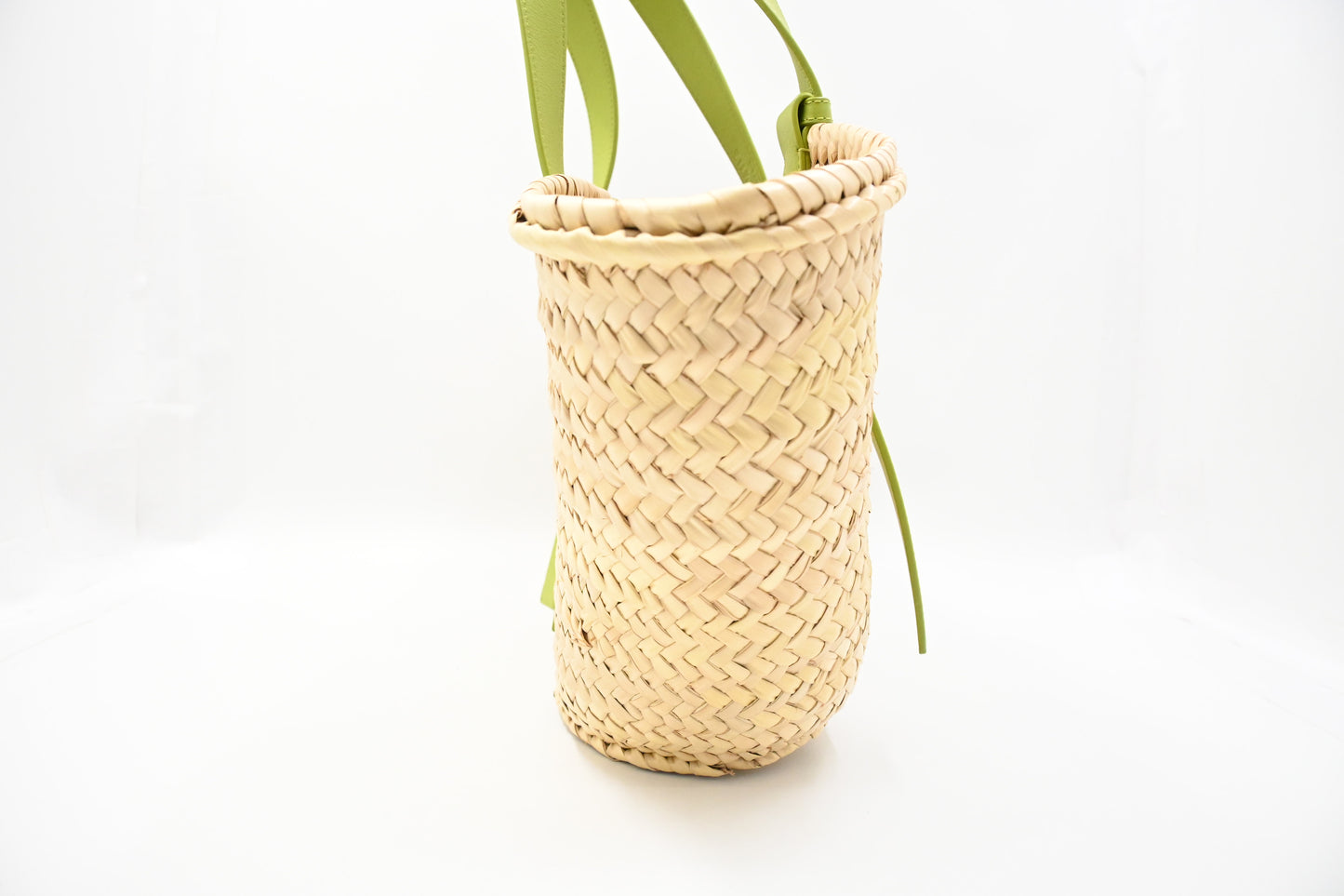 Loewe Basket Bag in Raffia and Green Calfskin