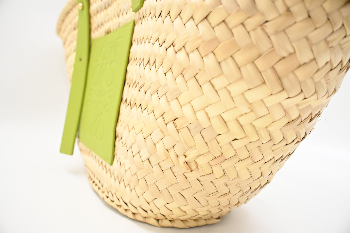 Loewe Basket Bag in Raffia and Green Calfskin