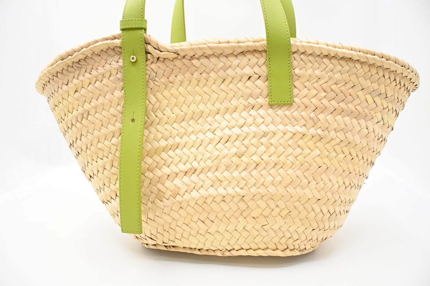 Loewe Basket Bag in Raffia and Green Calfskin