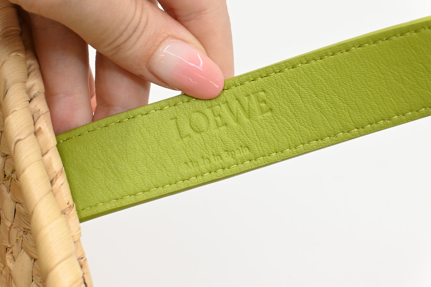 Loewe Basket Bag in Raffia and Green Calfskin