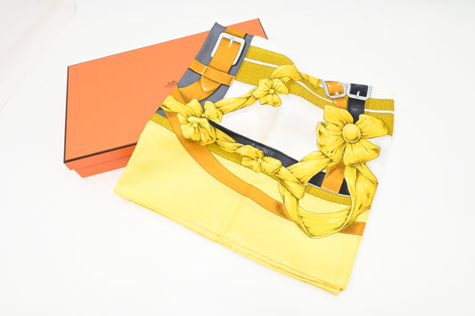 Hermes 'Grand Manege' Carre 140 in Yellow Silk