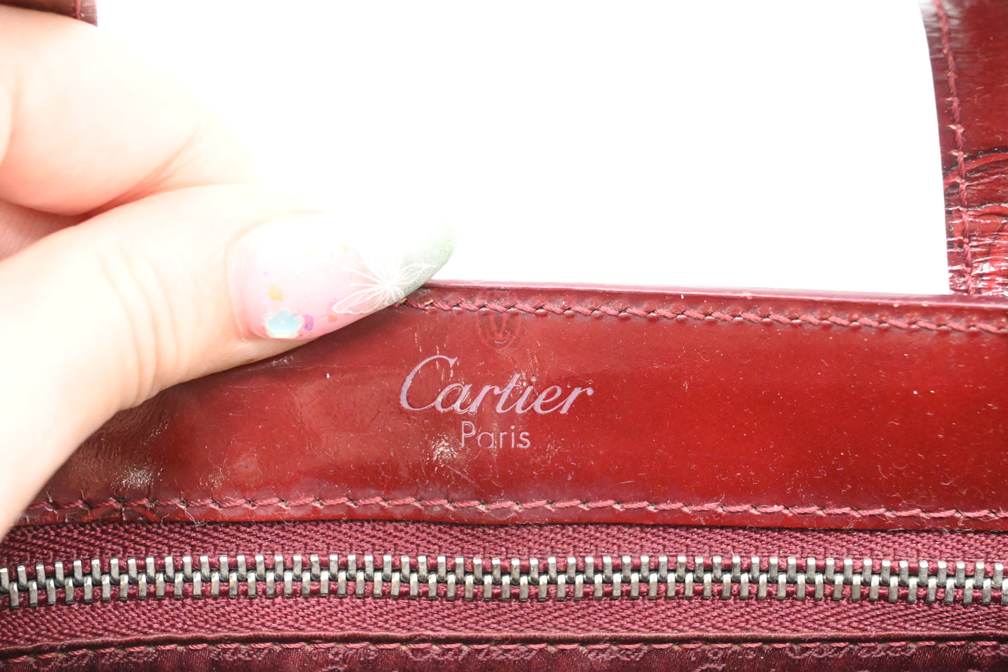 Cartier Handbag in Burgundy Patent Leather