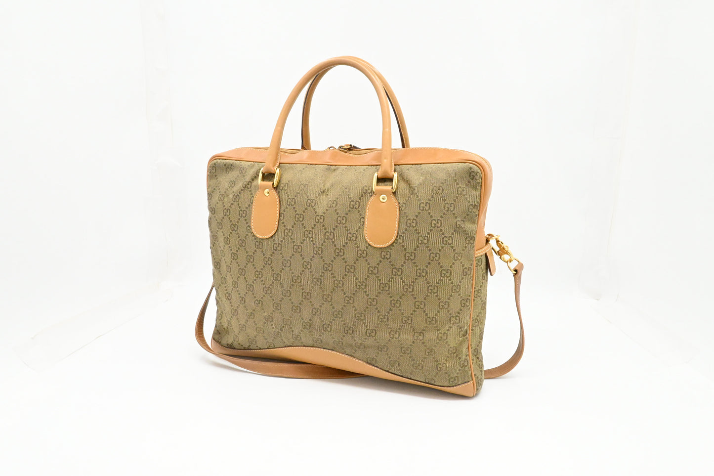 Gucci Business Bag in Beige GG Canvas and Brown Leather