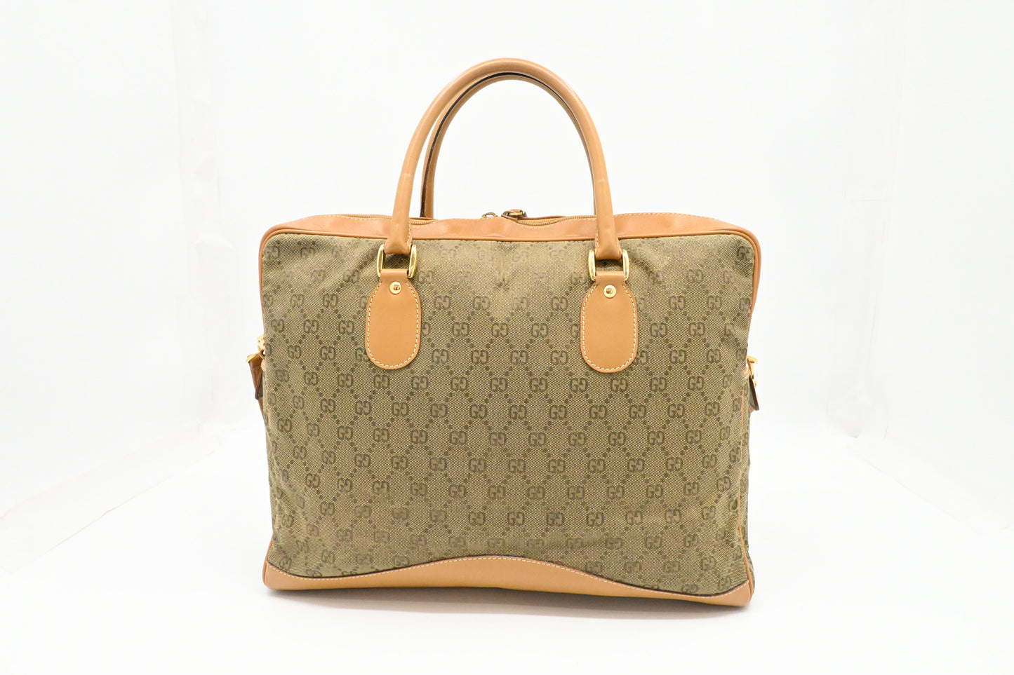 Gucci Business Bag in Beige GG Canvas and Brown Leather