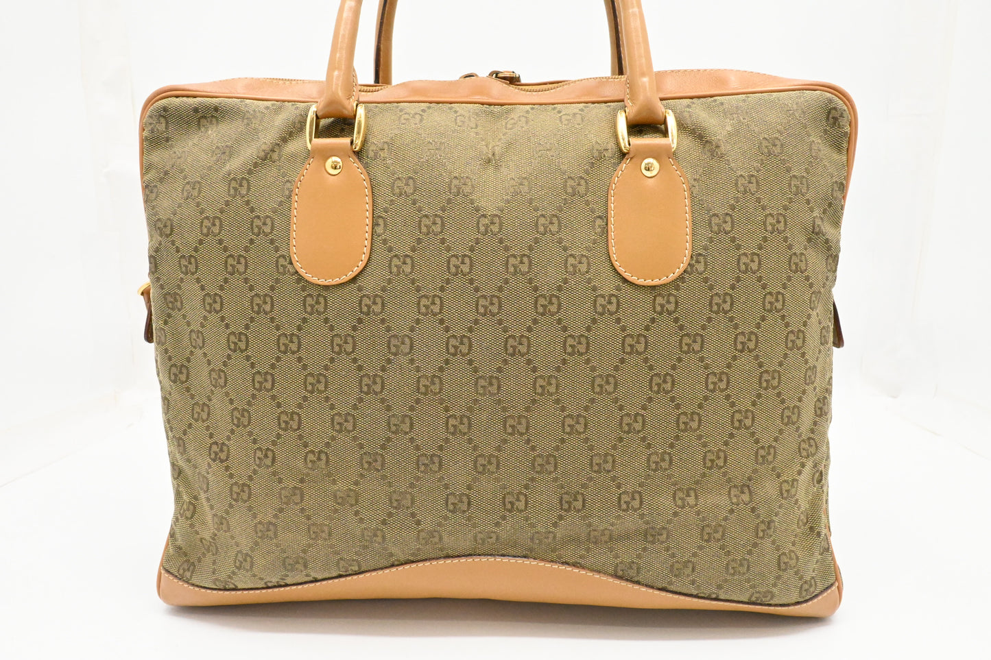 Gucci Business Bag in Beige GG Canvas and Brown Leather