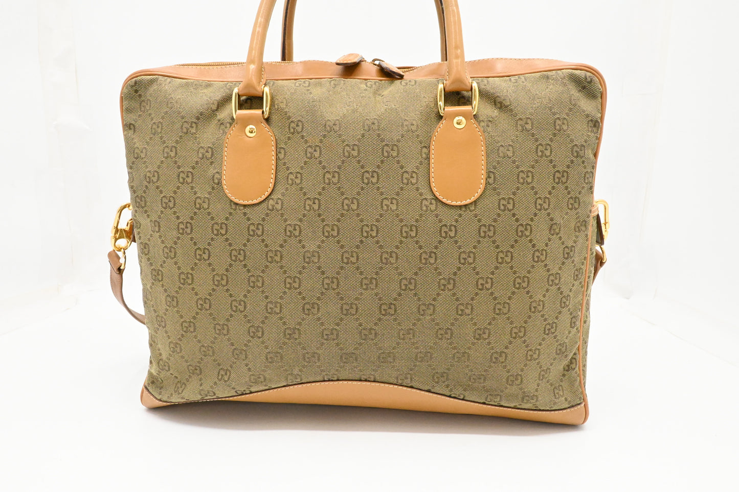 Gucci Business Bag in Beige GG Canvas and Brown Leather