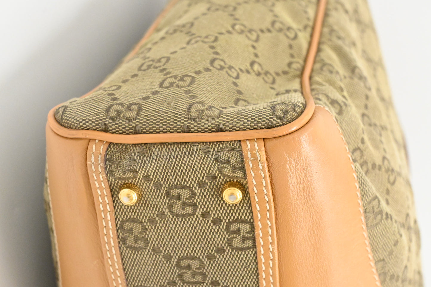 Gucci Business Bag in Beige GG Canvas and Brown Leather