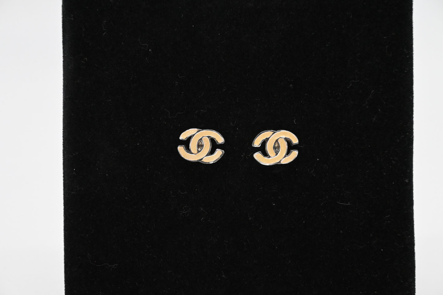 Chanel White CC Stud Earrings