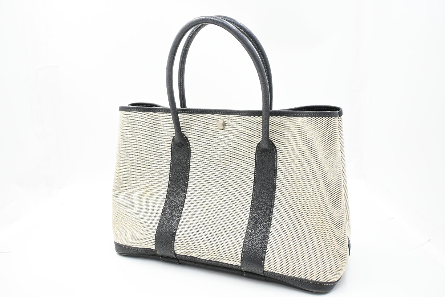 Hermes Garden Party 36 in White Canvas and Black Leather
