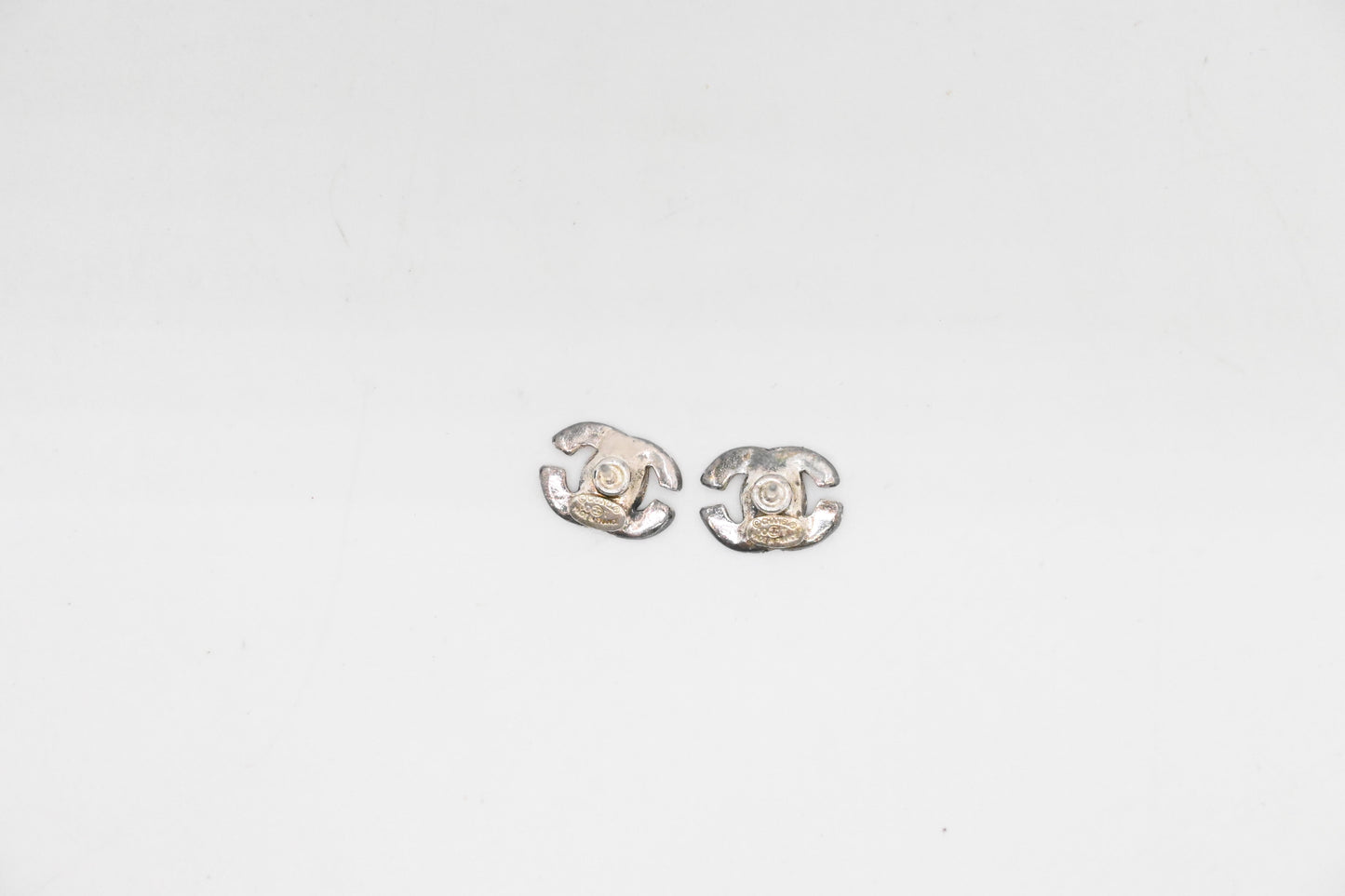 Chanel White CC Stud Earrings