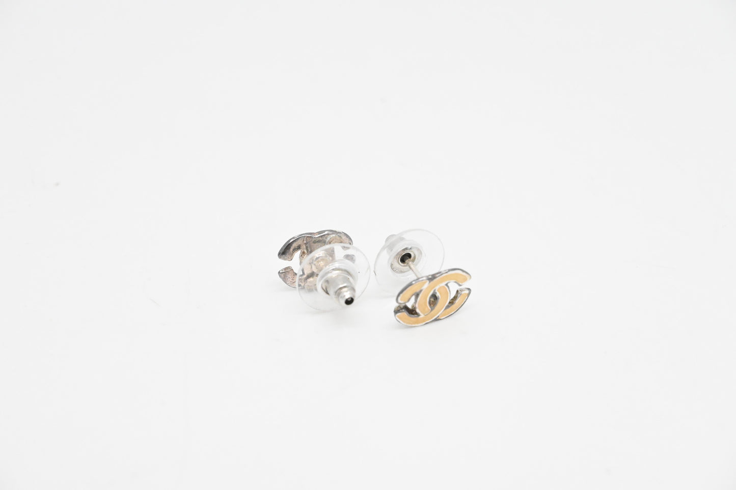 Chanel White CC Stud Earrings