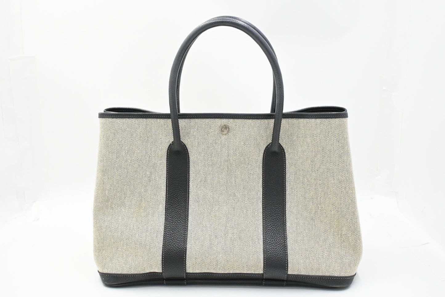 Hermes Garden Party 36 in White Canvas and Black Leather
