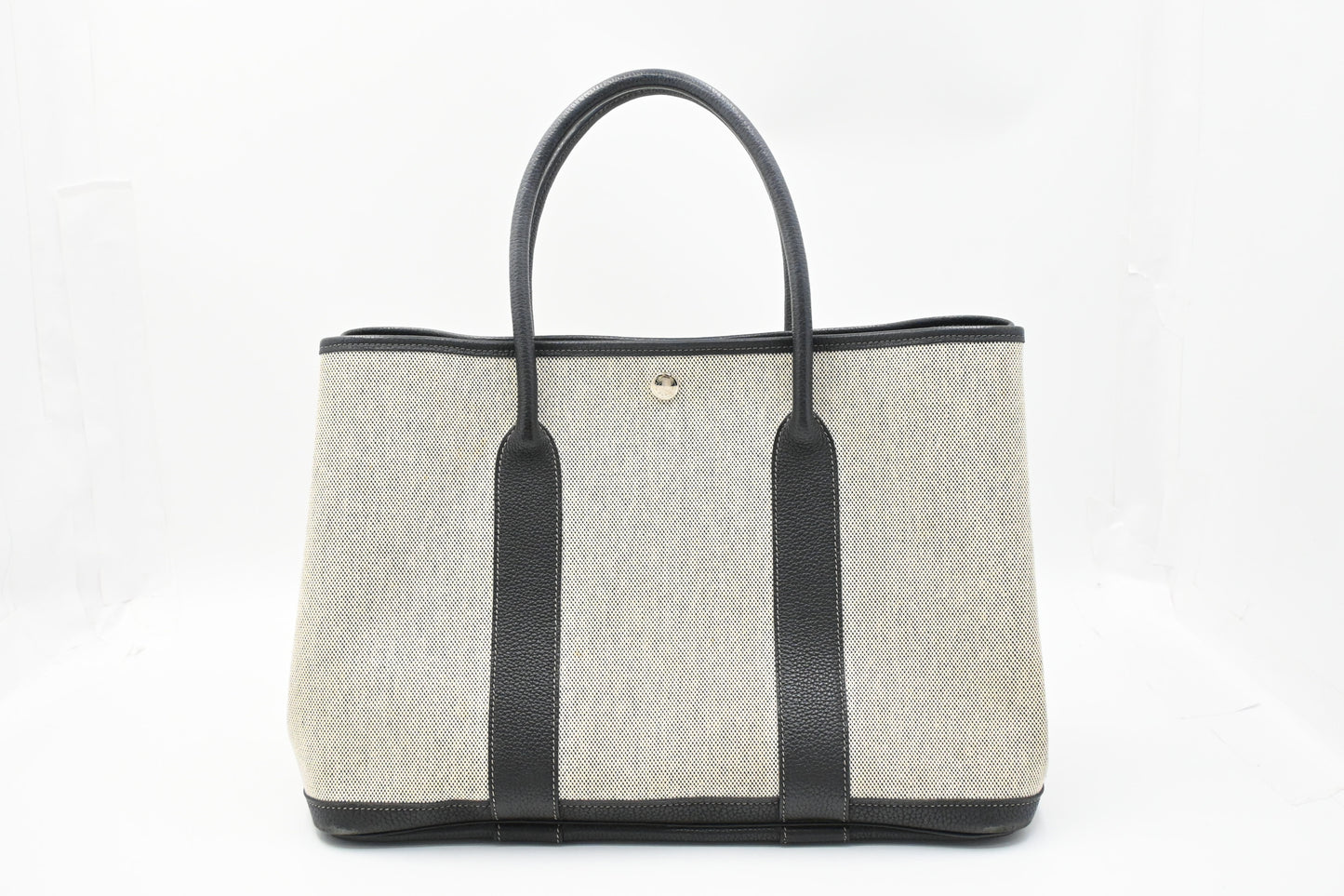 Hermes Garden Party 36 in White Canvas and Black Leather