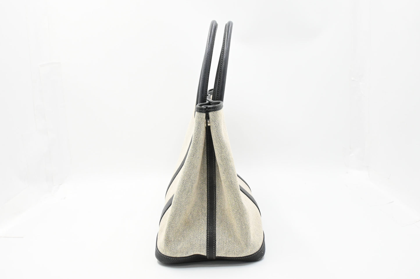 Hermes Garden Party 36 in White Canvas and Black Leather