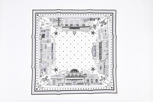 Hermes 'Paris Station' Carre 55 in White and Black Silk