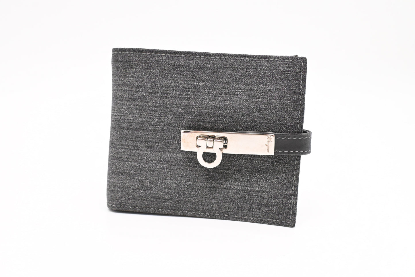 Ferragamo Compact Wallet in Grey Canvas