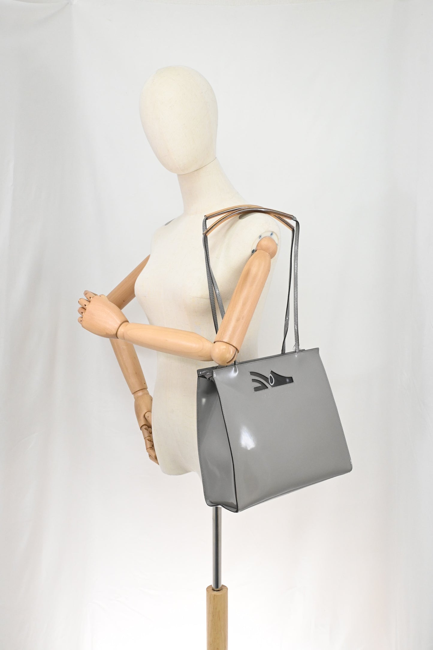 Ferragamo Shoulder Bag in Gray Patent Leather