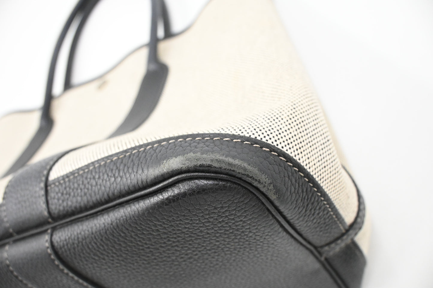 Hermes Garden Party 36 in White Canvas and Black Leather