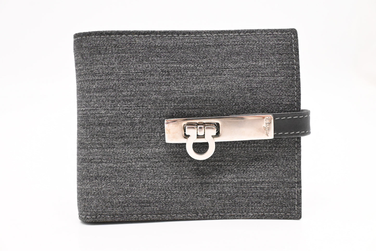 Ferragamo Compact Wallet in Grey Canvas