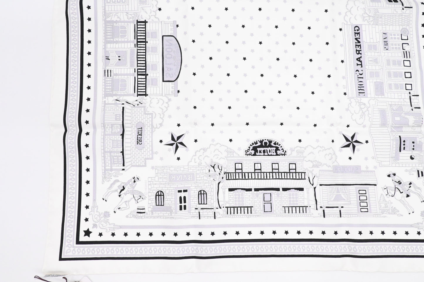 Hermes 'Paris Station' Carre 55 in White and Black Silk