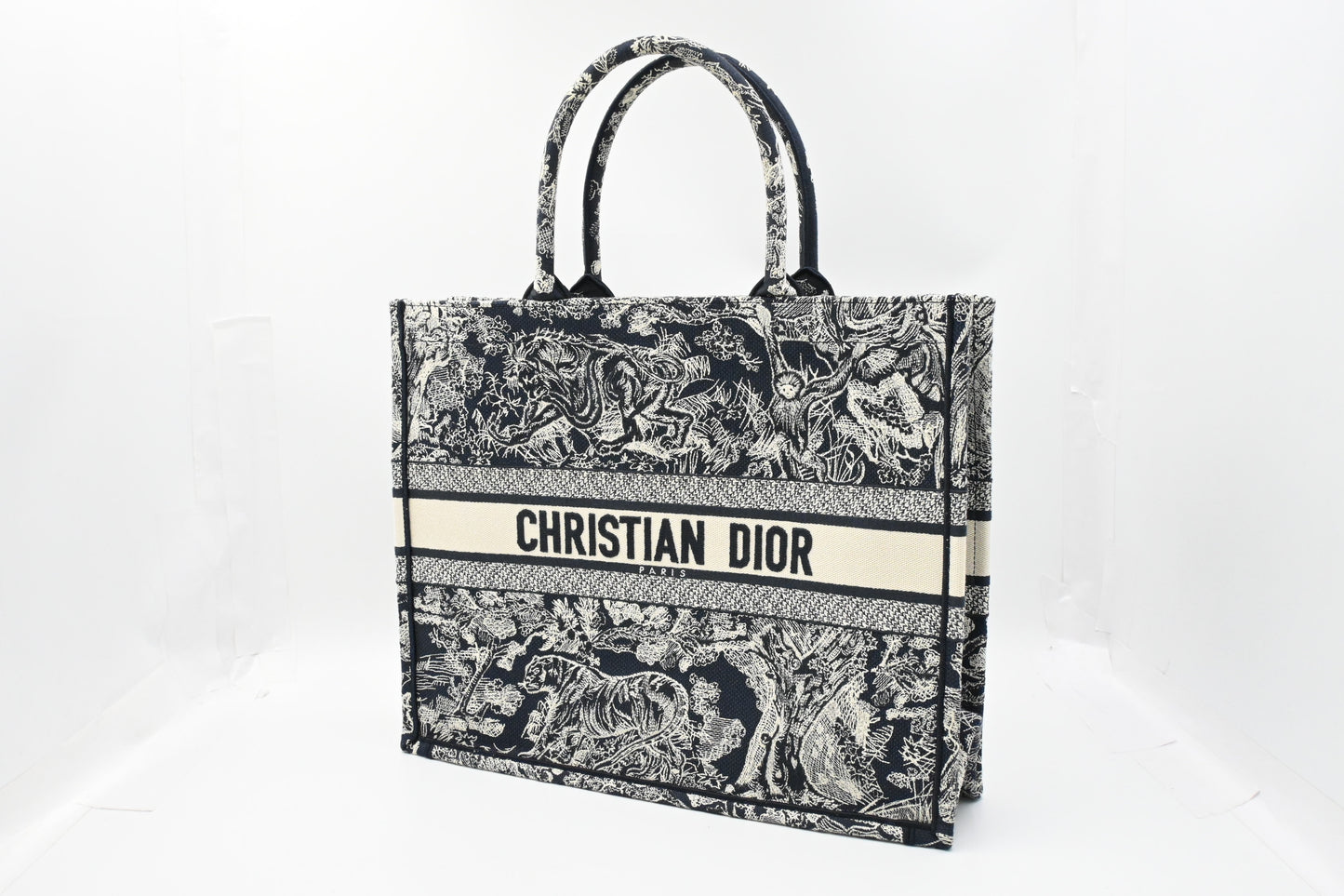 Dior Medium Book Tote in Navy Toile de Jouy Sauvage Embroidery